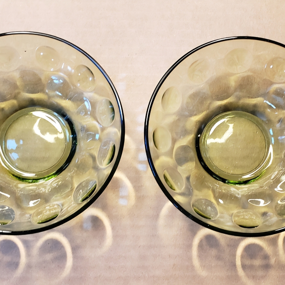 Vtg MCM Hazel Atlas Eldorado Green Glass Fingerprint Bowls Set Of 2